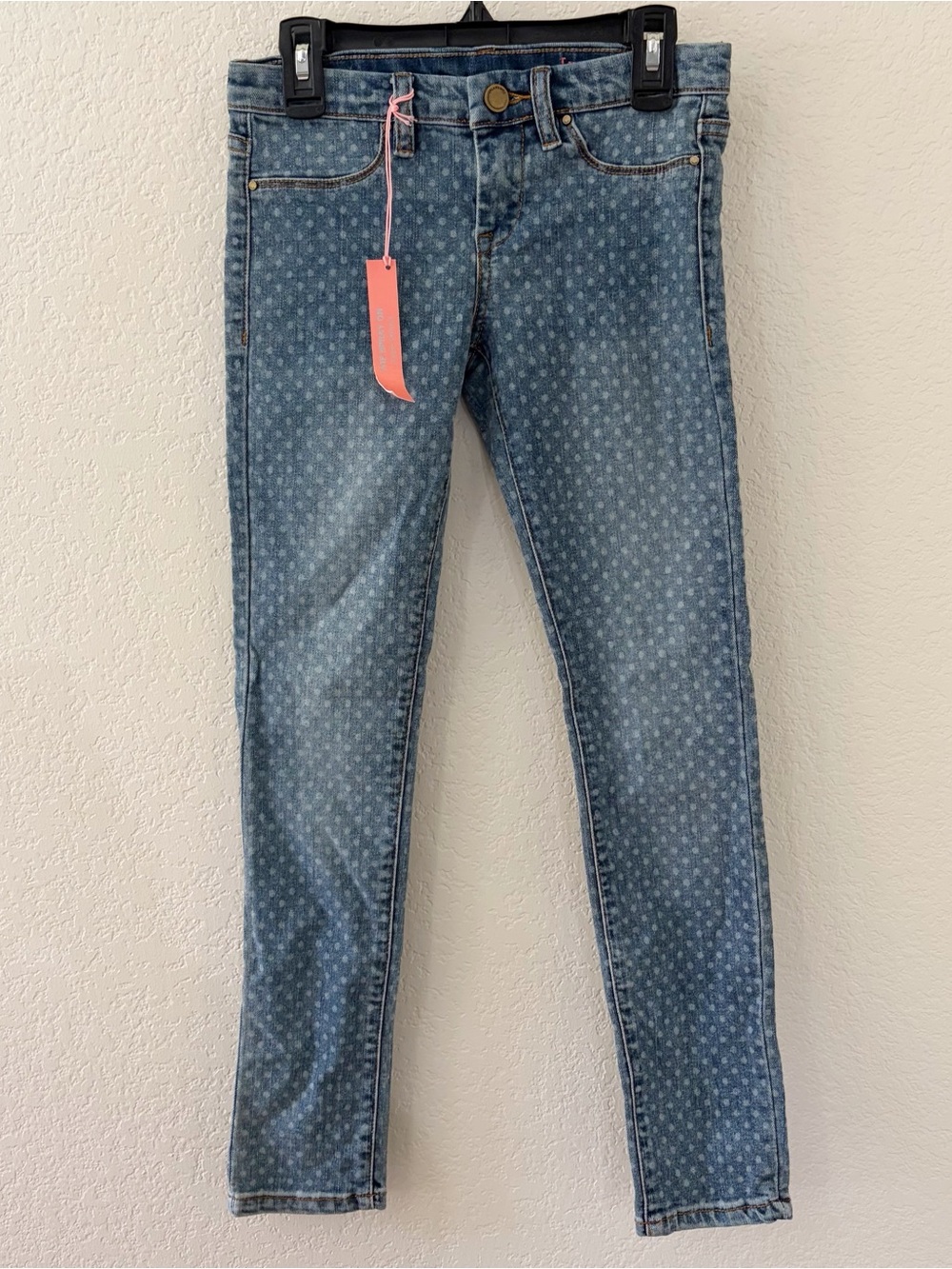 NWT Blank NYC Youth Girls Size 12 Super Skinny Jeans Blue Polka Dots